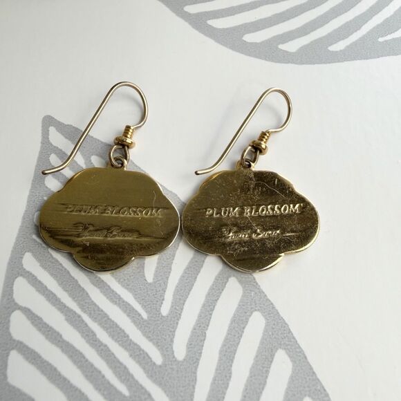 Laurel Burch Plum Blossom Earrings Vintage Dangle Floral Ivory Purple - Picture 2 of 4